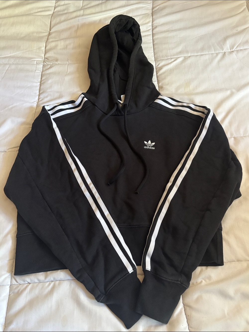 adidas Black Hoodie with White Stripes